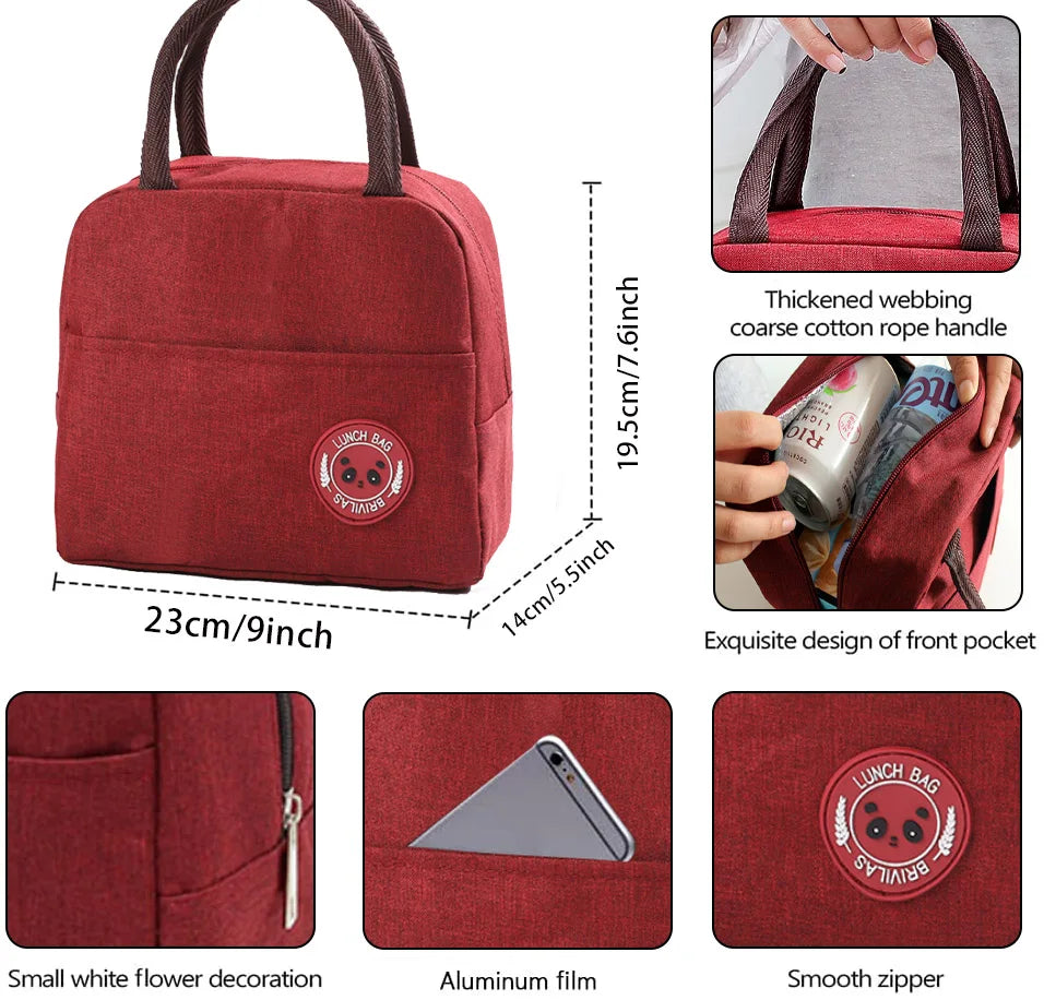 Initials Print Lunch Bag Insulated Thermal Tote Travel Bento Pouch Handbag