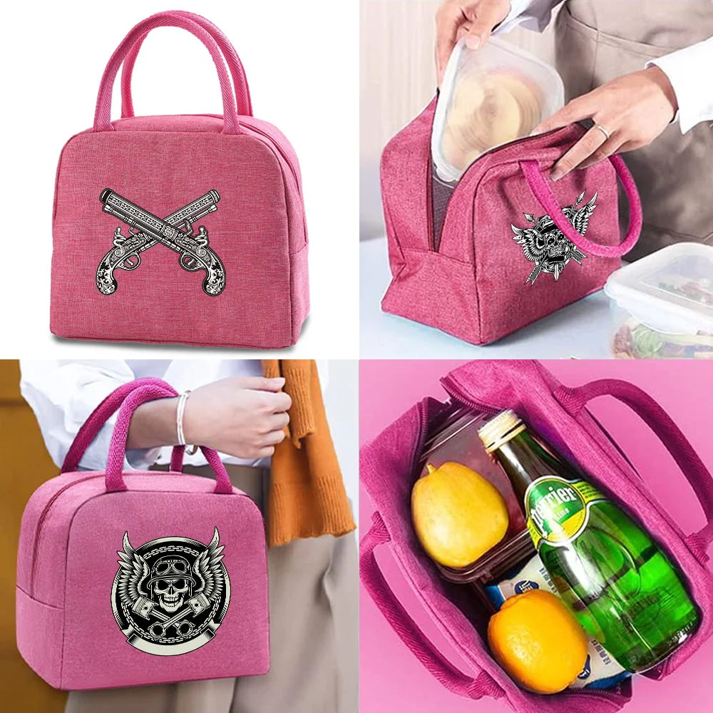 Skull Print Insulated Lunch Bag for Kids and Women