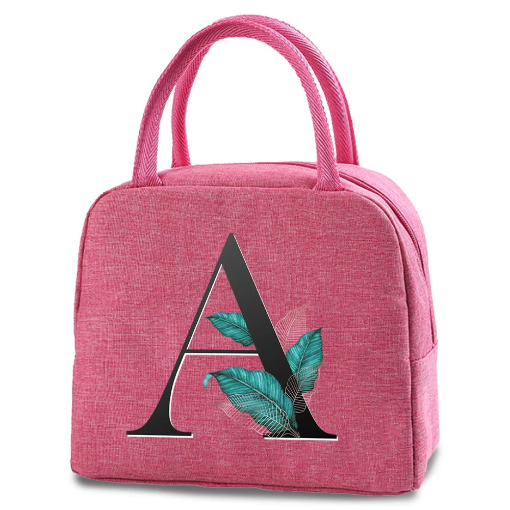 Leaf Print Insulated Lunch Bag Canvas Cooler Pouch