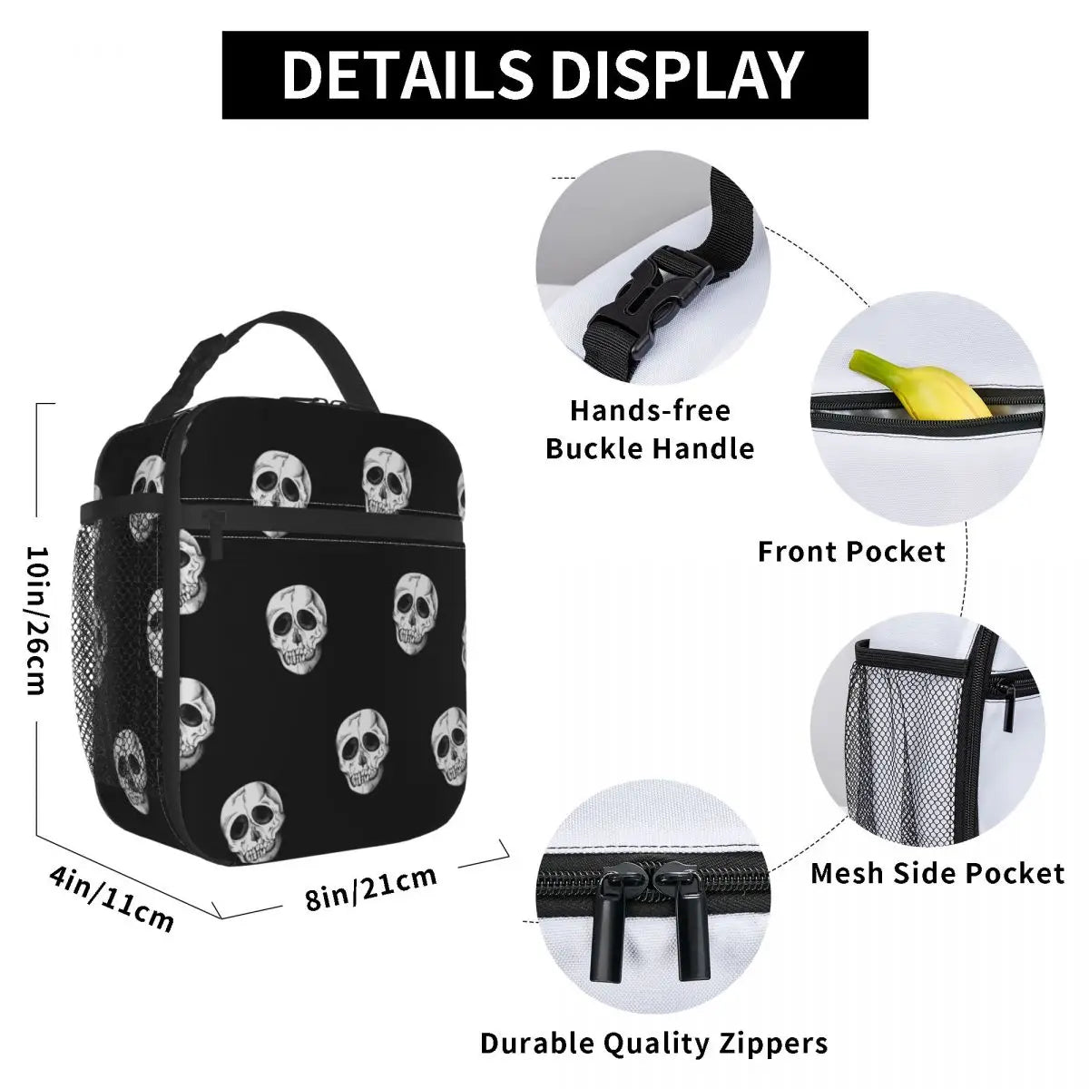 Vintage Skull Lunch Bag, Insulated Cooler Handbag