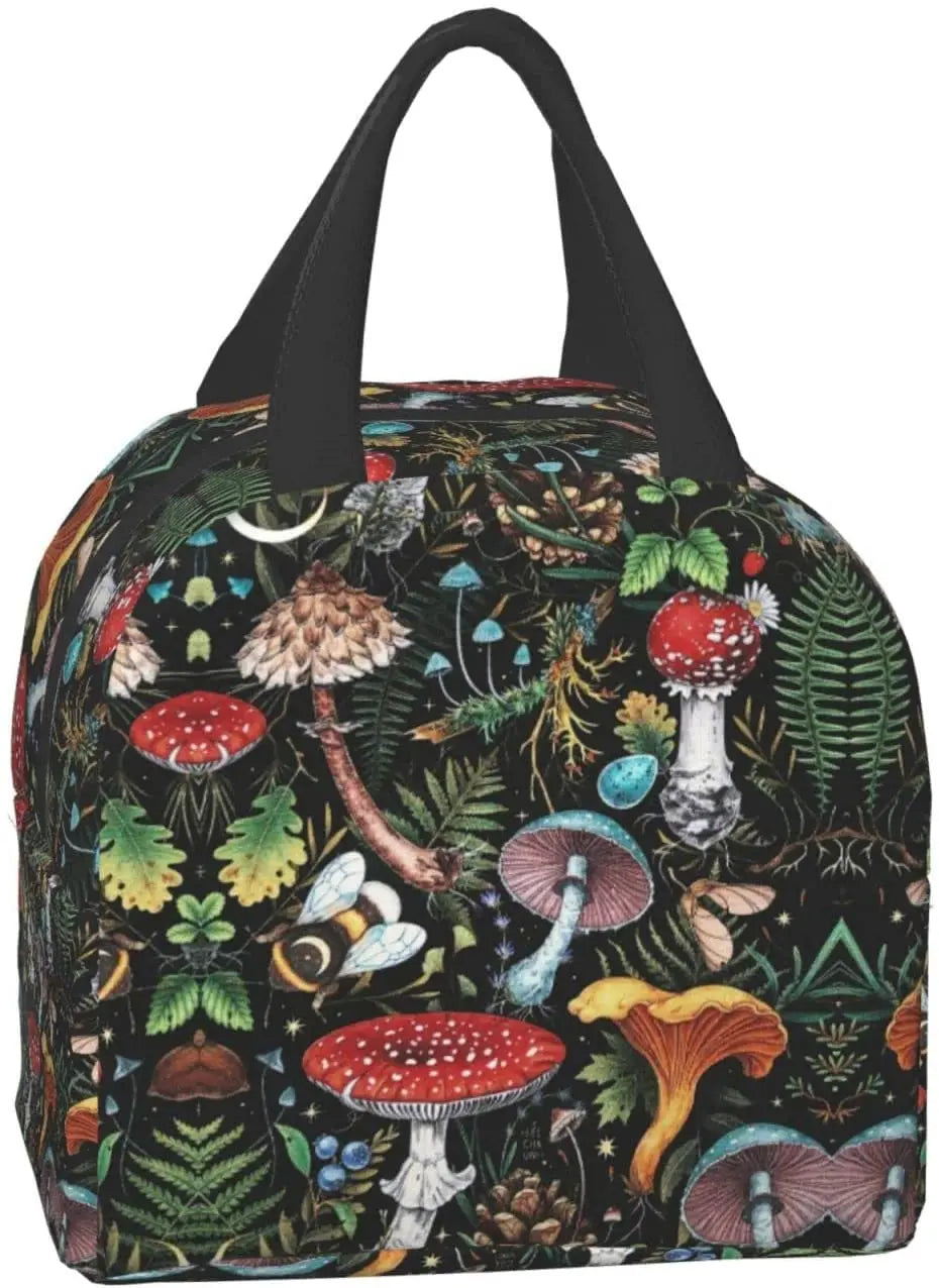 Mushroom Art Lunch Bag Insulated Portable Tote Box Funny Container
