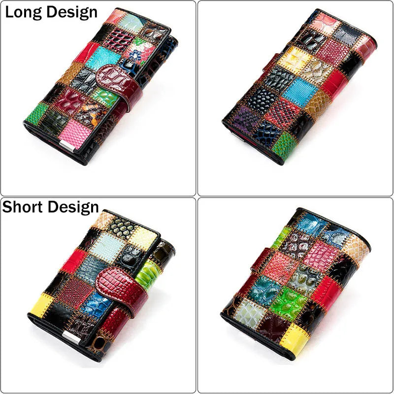 Leather Women Clutch Wallet Patchwork Real Leather Long Purse Phone Pocket