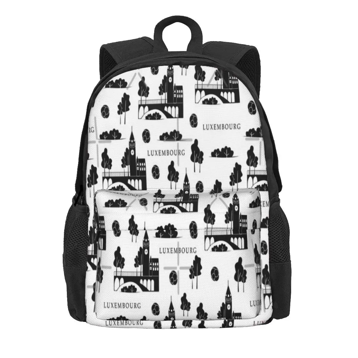 Luxembourg Monochrome Seamless Backpack Men Women Kids Zip Pockets