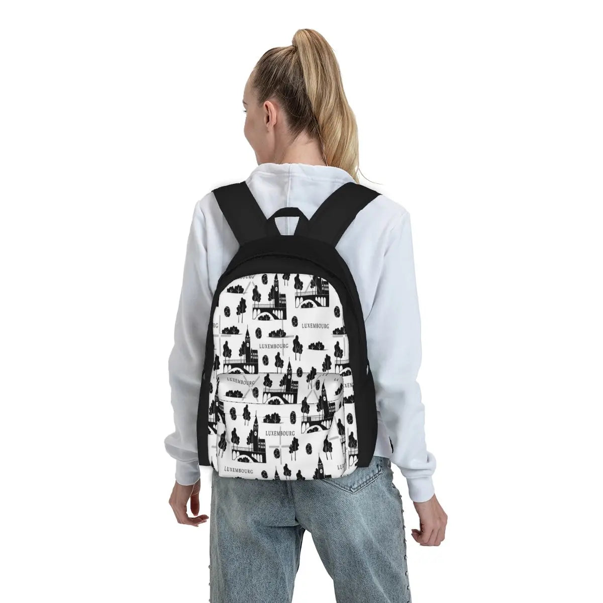 Luxembourg Monochrome Seamless Backpack Men Women Kids Zip Pockets