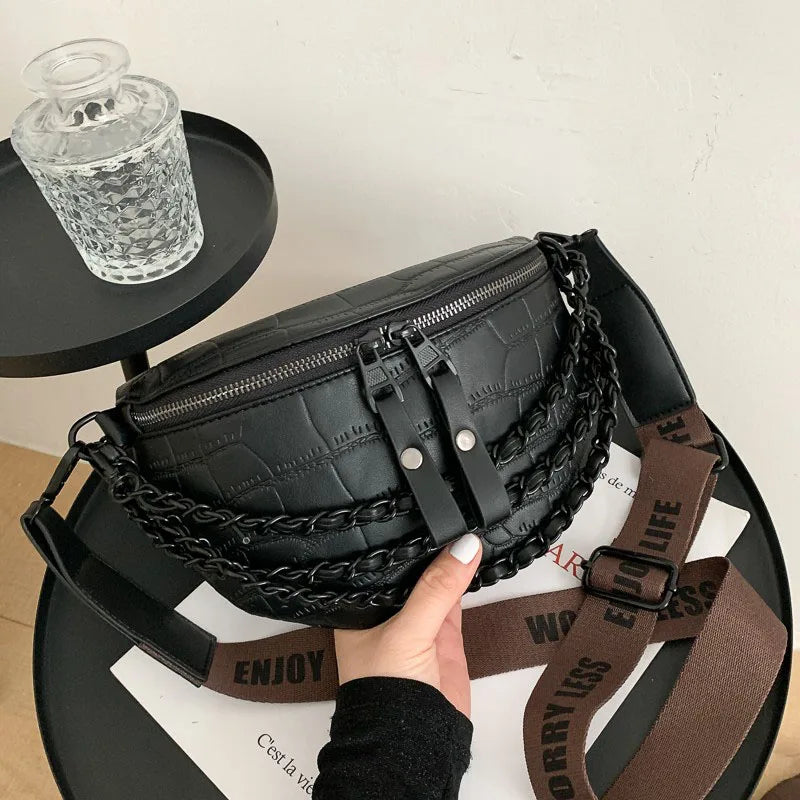 Stone Pattern Leather Waist Bag For Women