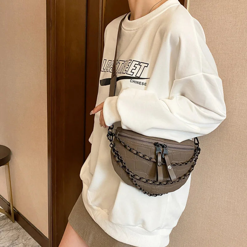Stone Pattern Leather Waist Bag For Women