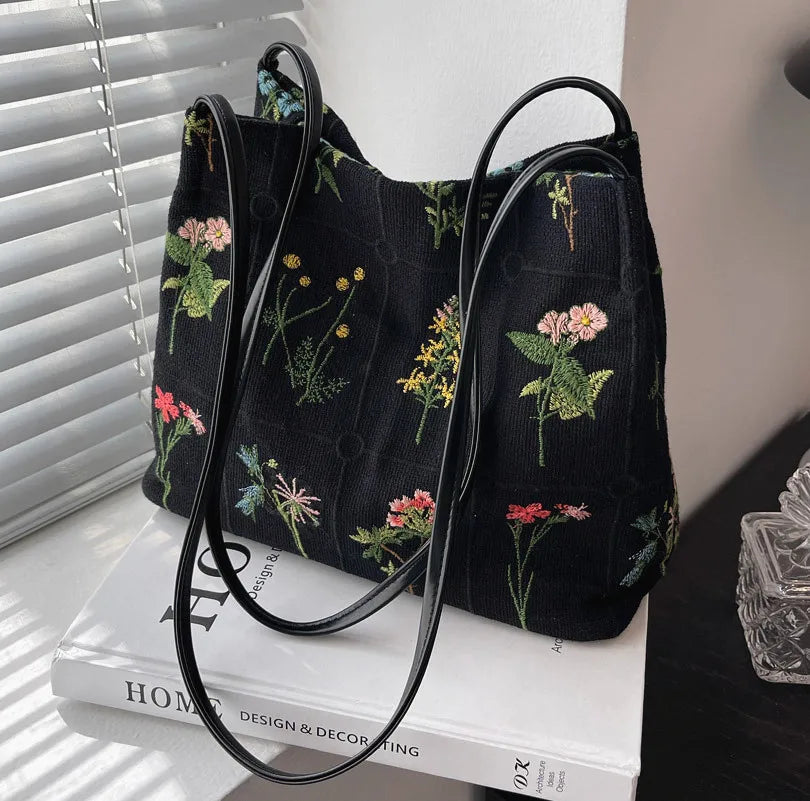 Large Flowers Tote Bag High-Quality Fabric Women's Handbag