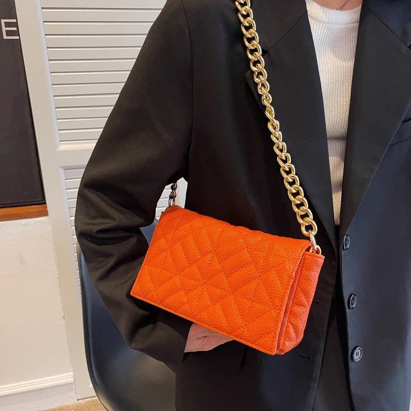 Silver Leather Chain Shoulder Bag for Women