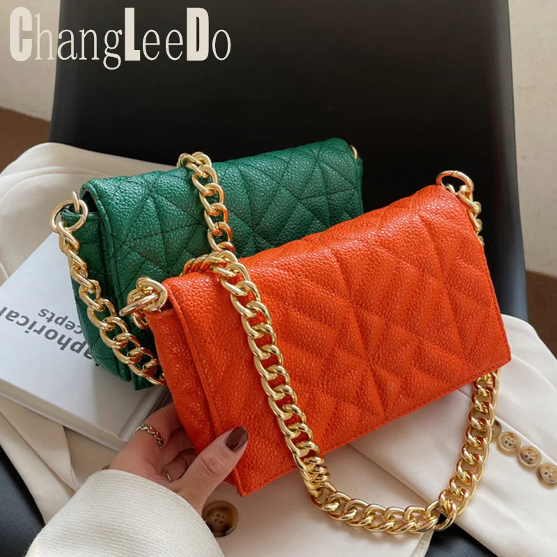 Silver Leather Chain Shoulder Bag for Women
