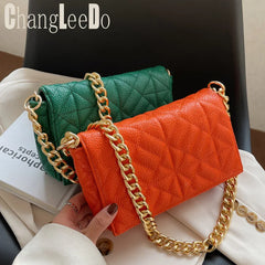 Silver Leather Chain Shoulder Bag for Women