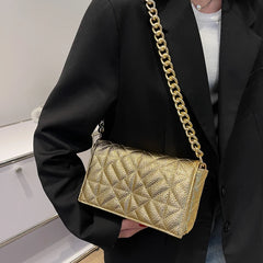 Silver Leather Chain Shoulder Bag for Women