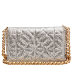 Silver Leather Chain Shoulder Bag for Women