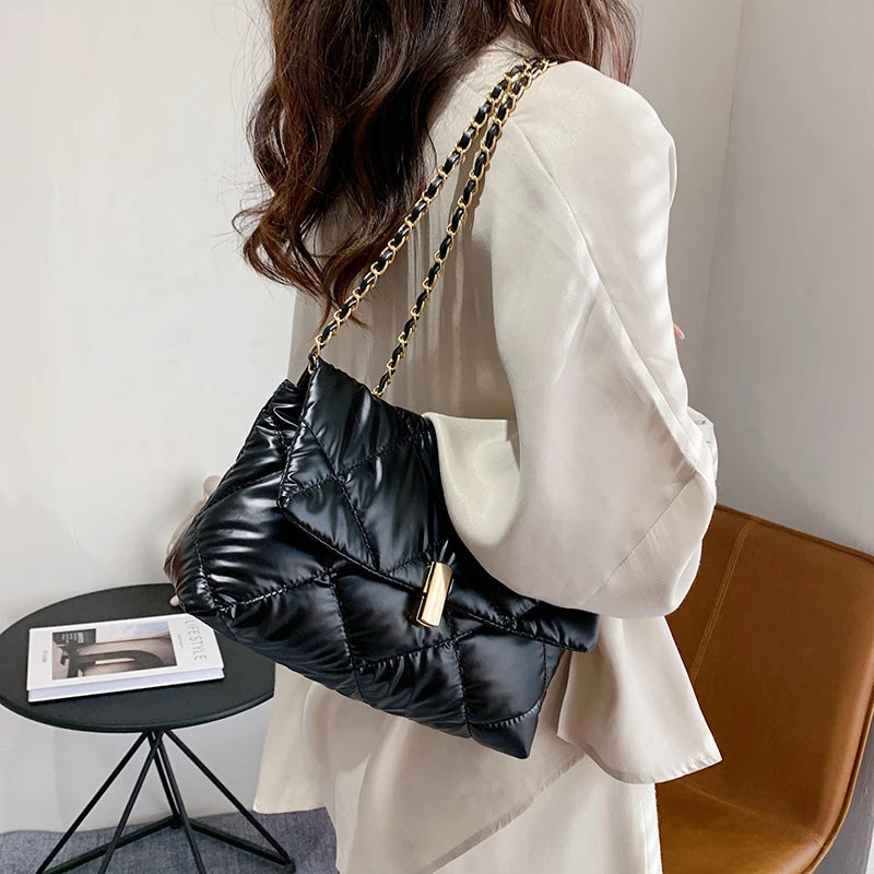 Soft Leather Chain Strap Shoulder Bag Flap Clutches Purse Crossbody Bag