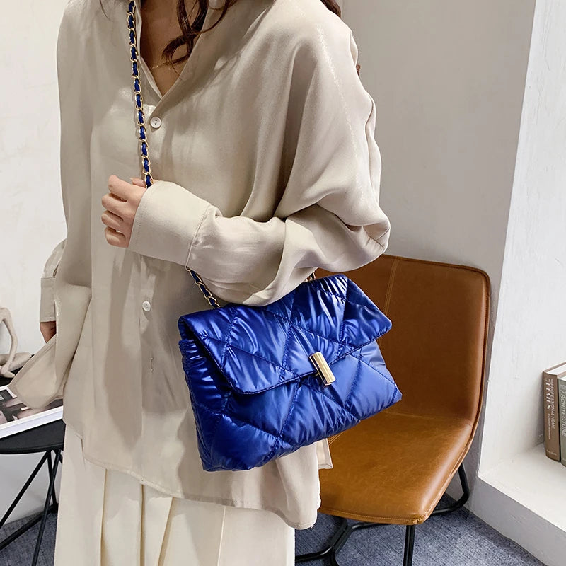 Soft Leather Chain Strap Shoulder Bag Flap Clutches Purse Crossbody Bag