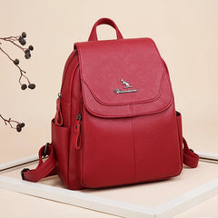 Women Leather School Backpack High Capacity Travel Bag