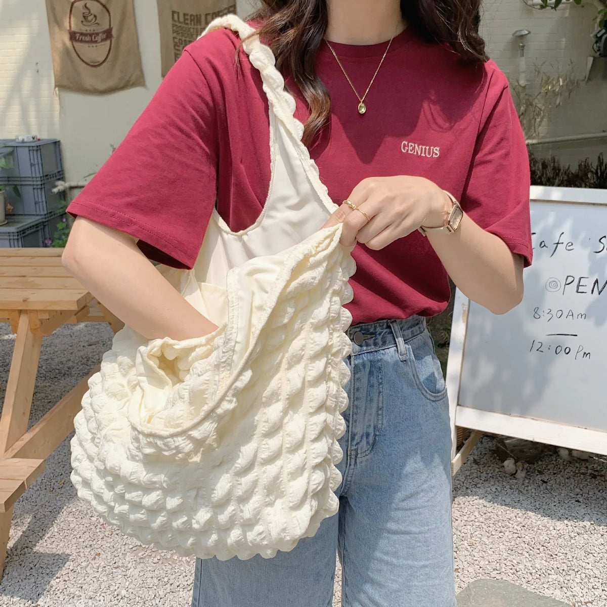 Pleated Women Shoulder Bags Large Capacity Female Vest Tote Small T