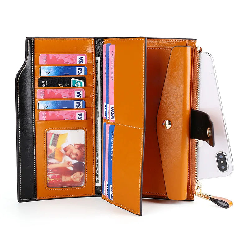 RFID Leather Female Wallets in Dark Rose Red