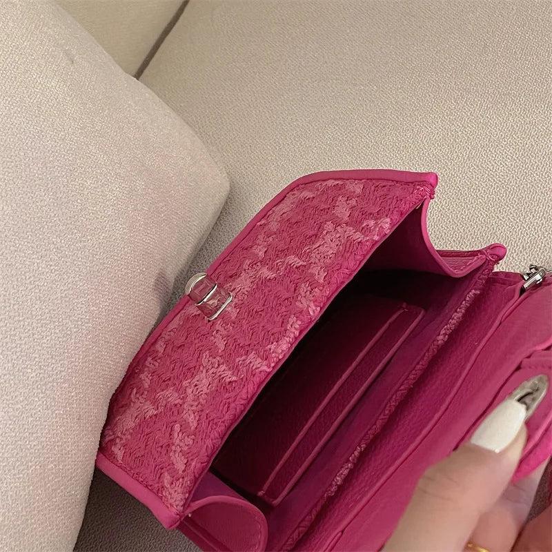 Luxury Lock Buckle Woolen Diamond Plaid Chain Small Square Bag