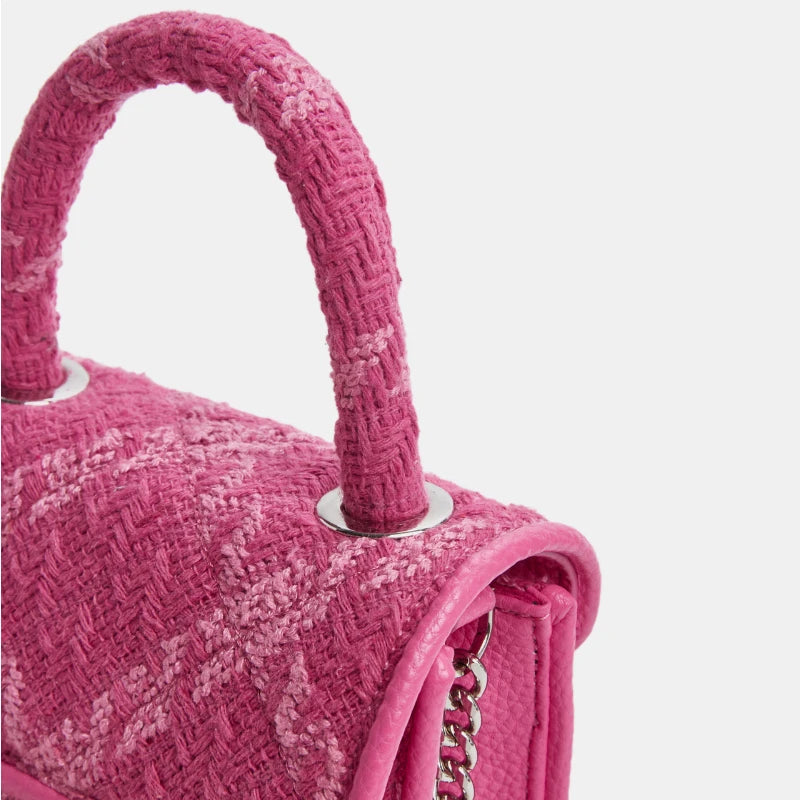 Luxury Lock Buckle Woolen Diamond Plaid Chain Small Square Bag