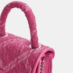 Luxury Lock Buckle Woolen Diamond Plaid Chain Small Square Bag