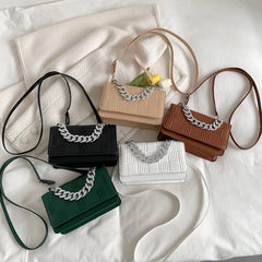 Crack Print Silver Chain Shoulder Bag