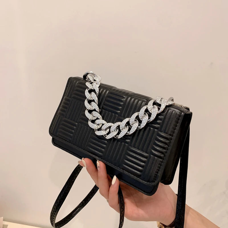 Crack Print Silver Chain Shoulder Bag