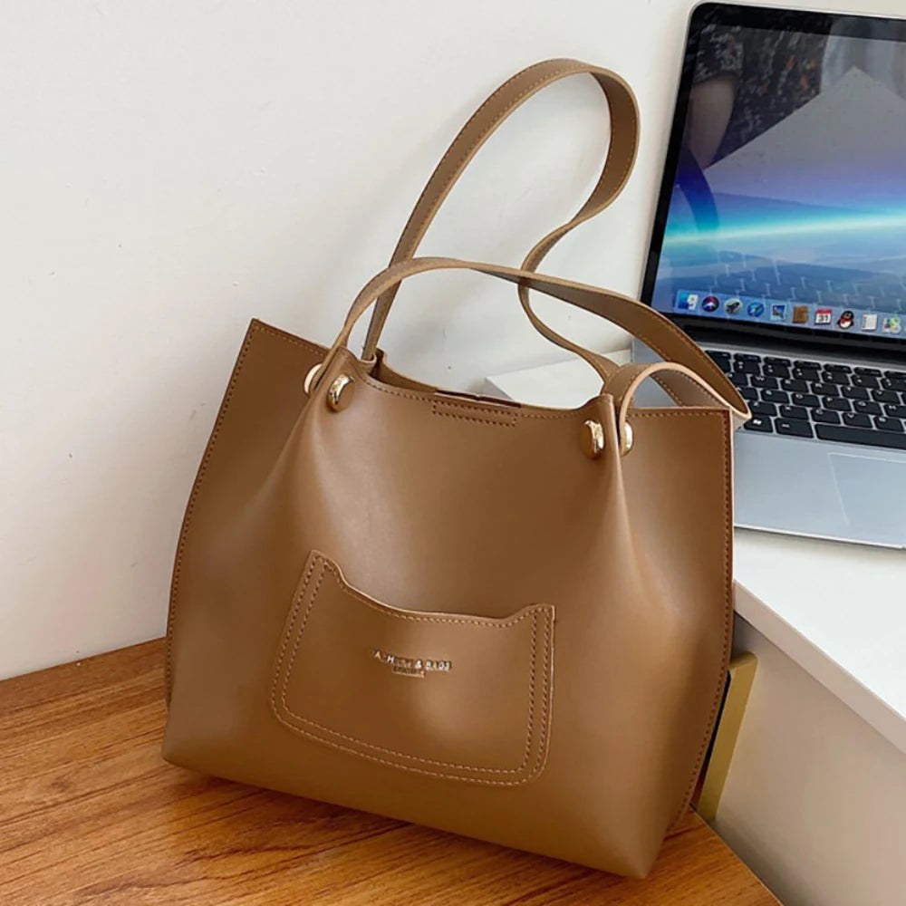 Women PU Leather Shoulder Bag Large Capacity Tote Handbag