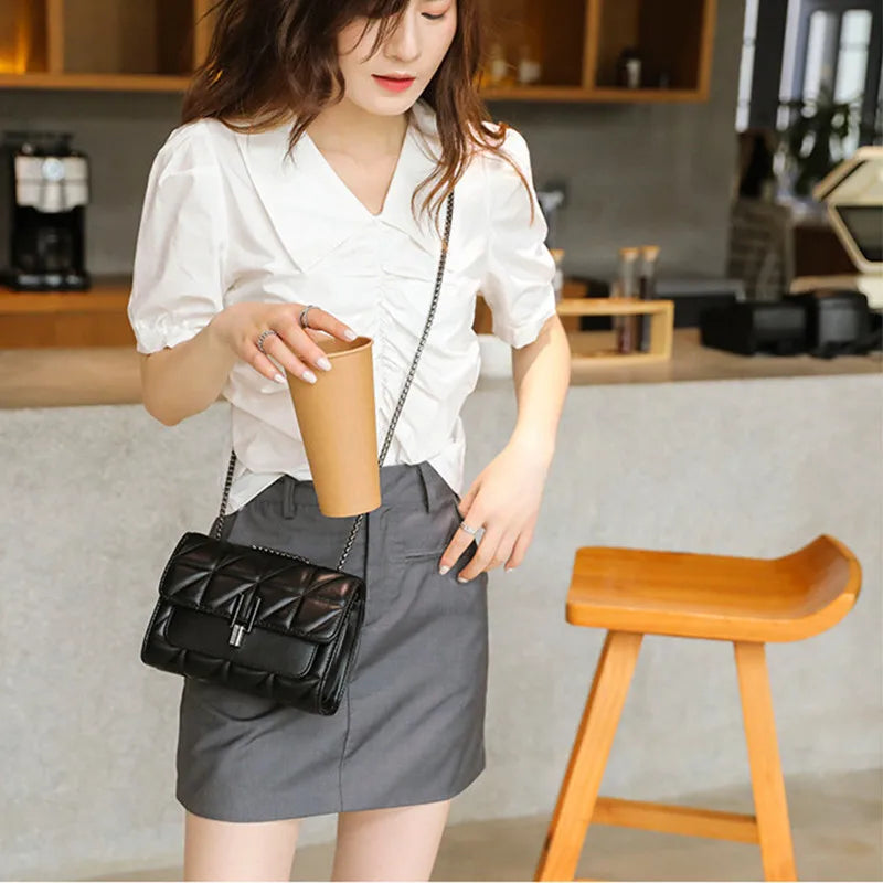 Leather Chain Crossbody Bag for Women Handbags Shoulder Bags