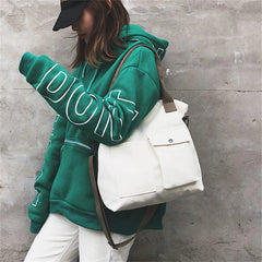 Large Canvas Tote Bag Solid Colors Casual Shoulder Crossbody Travel Purse