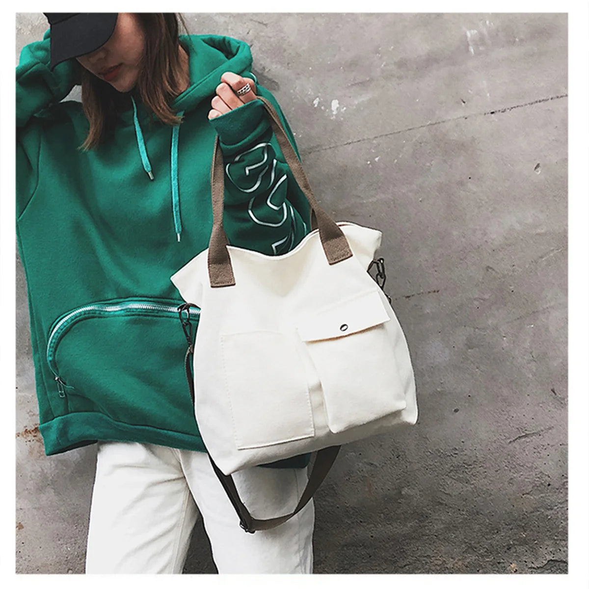 Large Canvas Tote Bag Solid Colors Casual Shoulder Crossbody Travel Purse