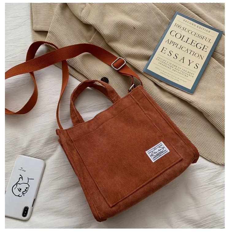 Corduroy Shoulder Bag Solid Buckle Messenger Small Square Bag