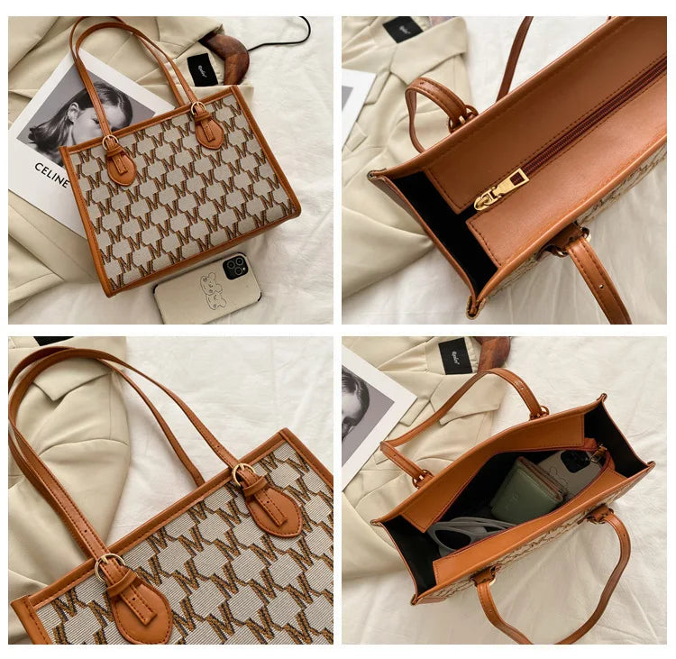 Striped Shopper Tote Shoulder Crossbody Bags for Office Women