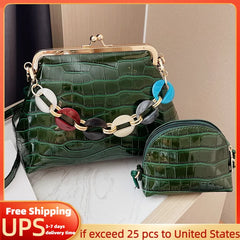 Stone Pattern Crossbody Bag Set Wallet Chain Small Shoulder Bag Shell