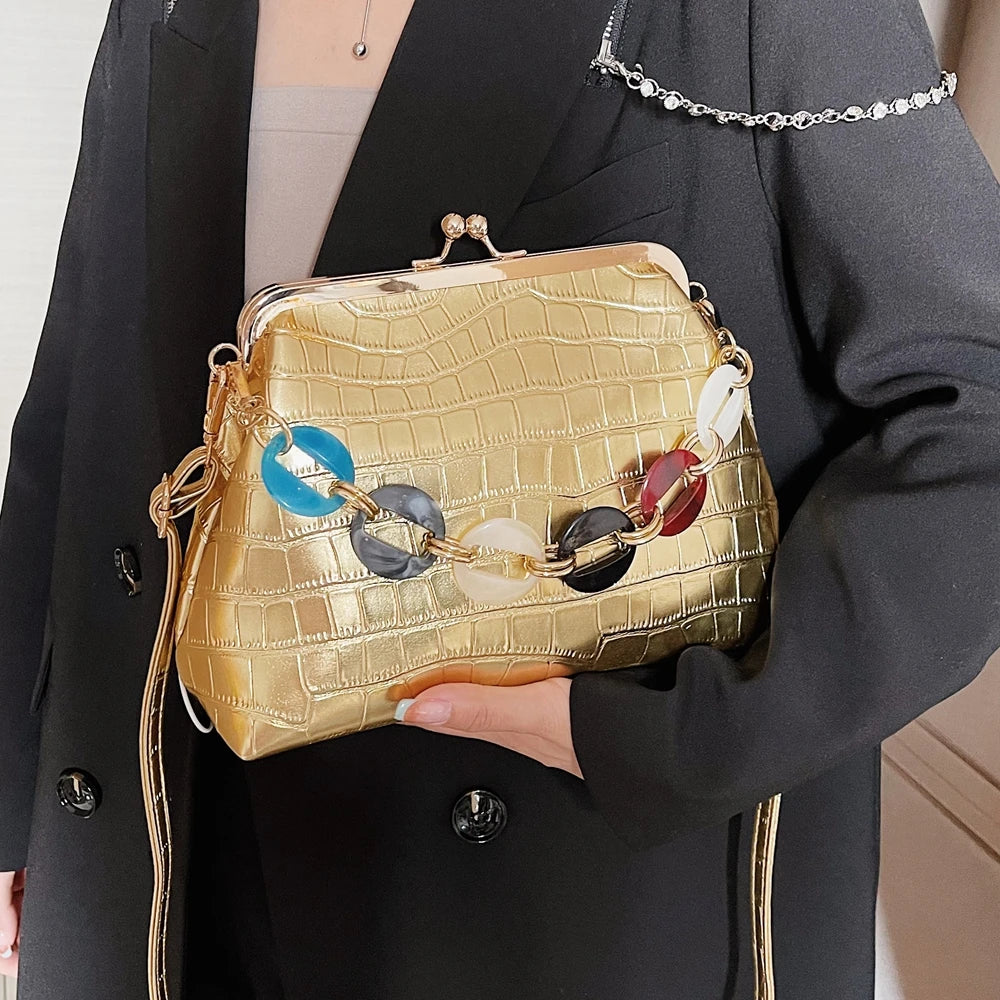 Stone Pattern Crossbody Bag Set Wallet Chain Small Shoulder Bag Shell