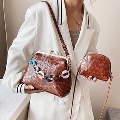 Stone Pattern Crossbody Bag Set Wallet Chain Small Shoulder Bag Shell