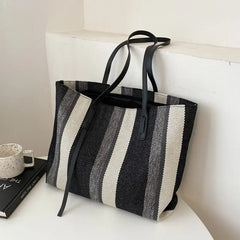 Stripes Handbags Casual Female Bucket Shopper Tote Bag Large Capacity