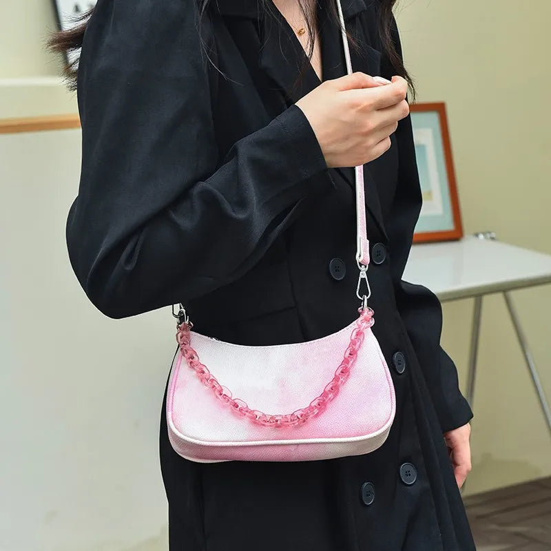 Women's Small Shoulder Bag with Acrylic Chains