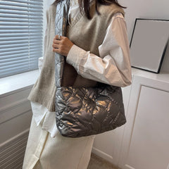 Quilted Padded Women Shoulder Bag Winter Tote Crossbody Space Handbag