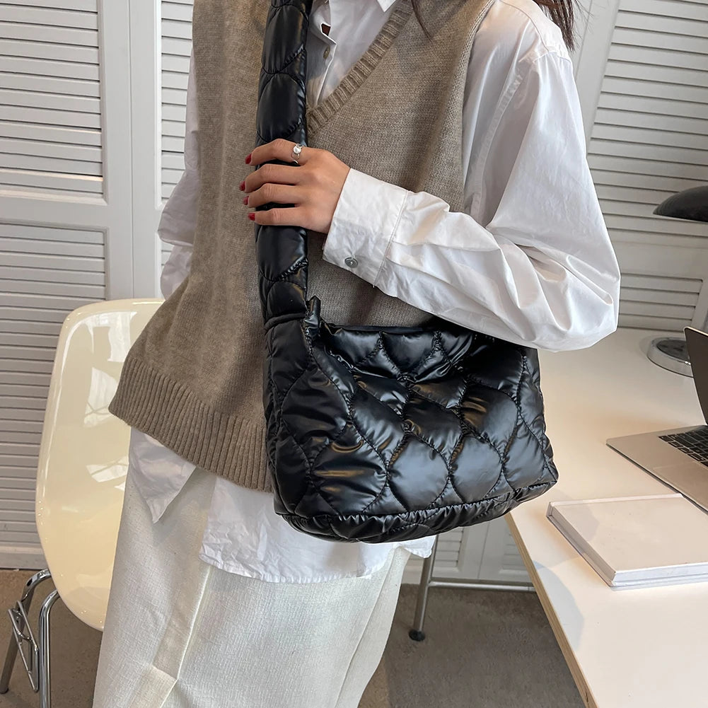 Quilted Padded Women Shoulder Bag Winter Tote Crossbody Space Handbag