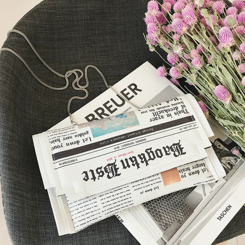 Women Bags Personality Shoulder Bags Ladies Newspaper Modeling Square Bag