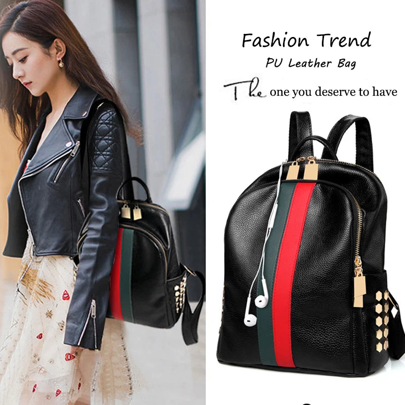 Women Travel Backpack Soft PU Leather School Backpack