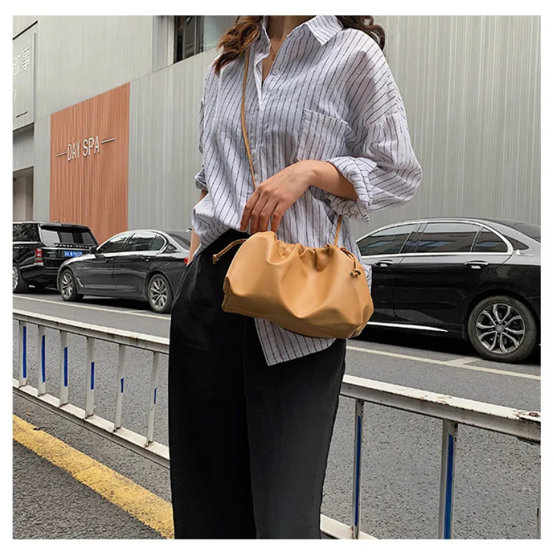 Women Clutch Bag Pleated Dumpling Shoulder Messenger Bag
