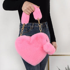 Faux Fur Heart-shaped Small Handbag Chain Shoulder Bag