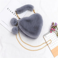 Faux Fur Heart-shaped Small Handbag Chain Shoulder Bag