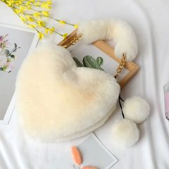 Faux Fur Heart-shaped Small Handbag Chain Shoulder Bag