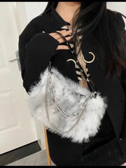 Soft Plush Faux Fur Women's Crossbody Bag Chains