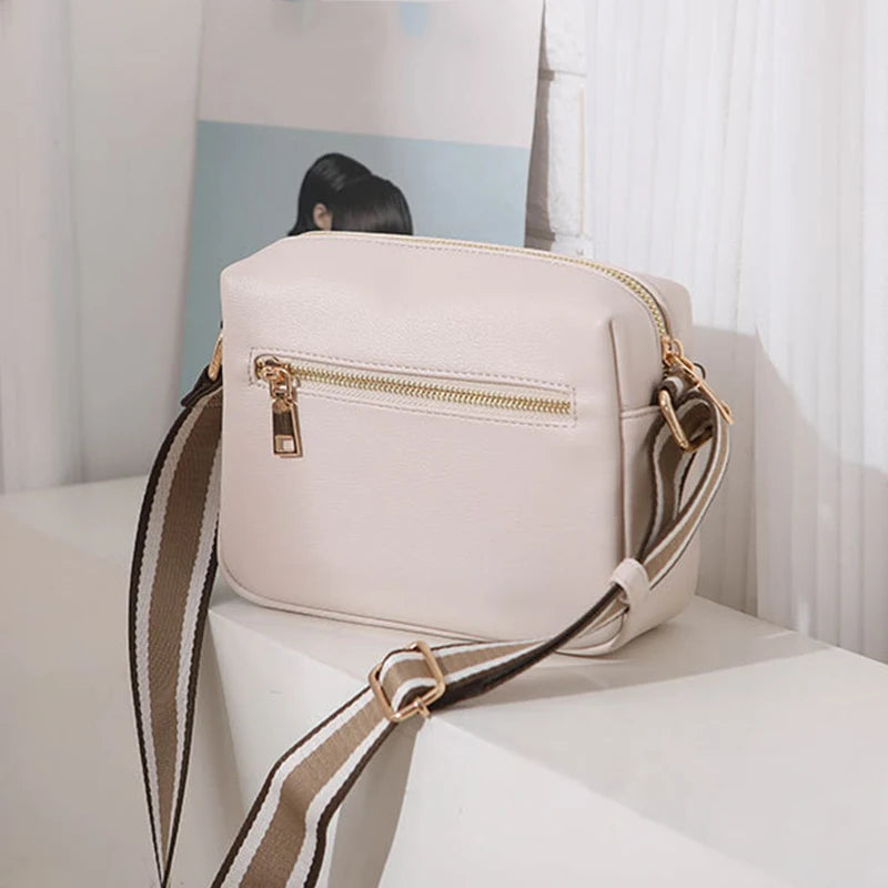Small Square Flap Bag PU Leather Shoulder Crossbody Casual Wide Strap Purse