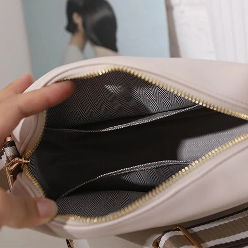 Small Square Flap Bag PU Leather Shoulder Crossbody Casual Wide Strap Purse