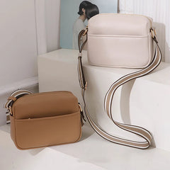 Small Square Flap Bag PU Leather Shoulder Crossbody Casual Wide Strap Purse