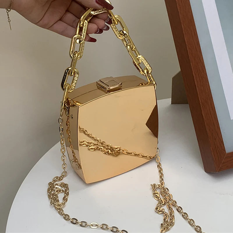 Silver Box Party Evening Clutch Bag Chain Shoulder Crossbody Bag